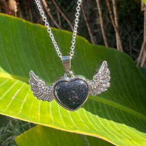 NEW Blue Goldstone Wings Pendant Necklace